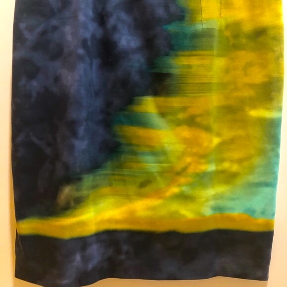 ELIE TAHARI BLUE-YELLOW TIE-DYE OMBRÉ SHIFT DRESS - Picture 16 of 17